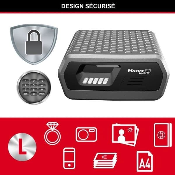 Master Lock Fireproof Safety Case - Waterproof - Large 10 L - Electronic Combination - Model CHW30300EURHRO