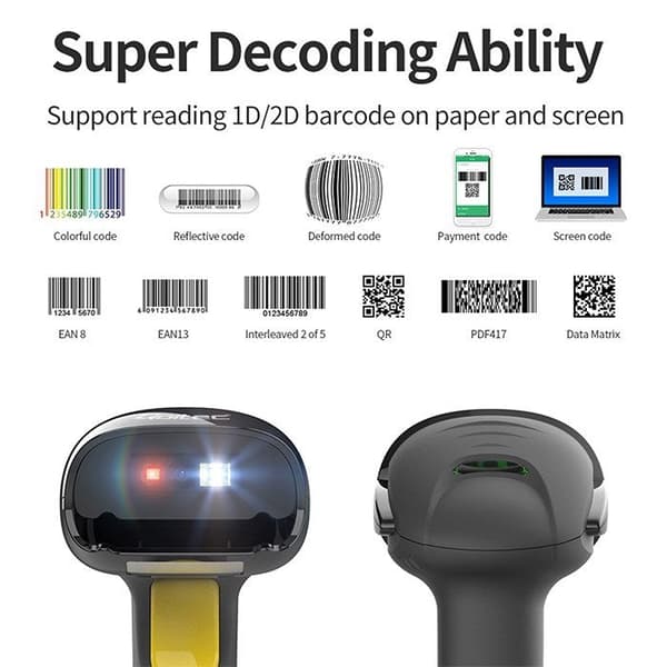 Qoltec 50853 Laser Barcode Scanner 1D 2D Black