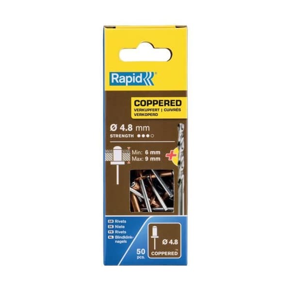 RAPID Copper Rivets Ø4.8 x 12 mm - Box of 50 + Drill Bit