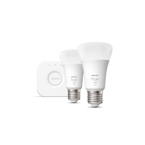 Philips Hue Smart Bulbs Starter Kit: 2 x 9.5W E27 White Smart Bulbs + Philips Hue Bridge