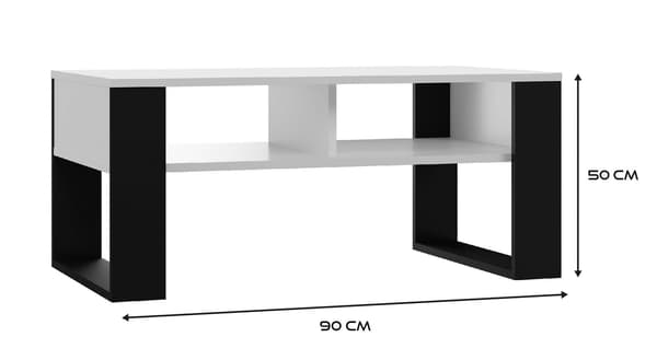 Topeshop MODERN 2P Coffee Table White/Black with Loft Shelves - Model: MODERN 2P