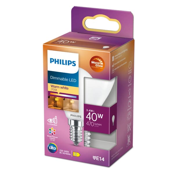 Philips LED P45 40W E14 Dimmable - Warm White