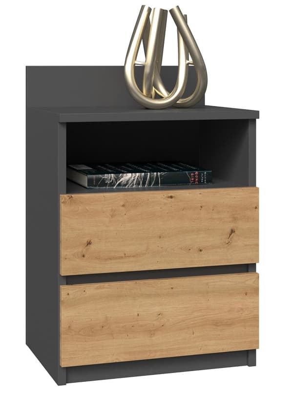 Topeshop M1 Nightstand Anthracite/Oak 2 Drawers