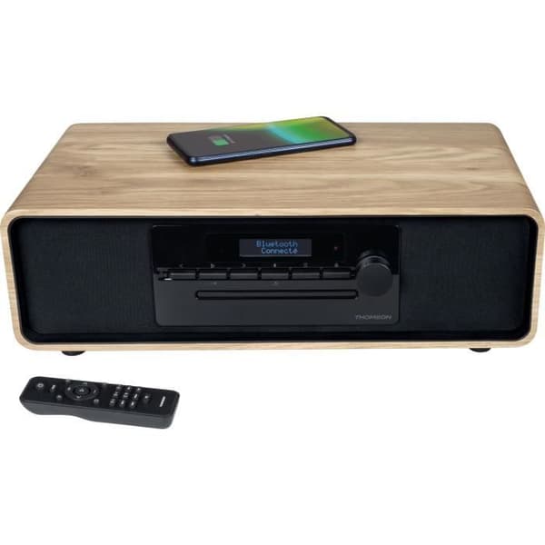 THOMSON Bluetooth Micro Hi-Fi System - Wood/Black - FM/DAB+/CD/MP3/USB - 60W, LCD Display, Remote Control