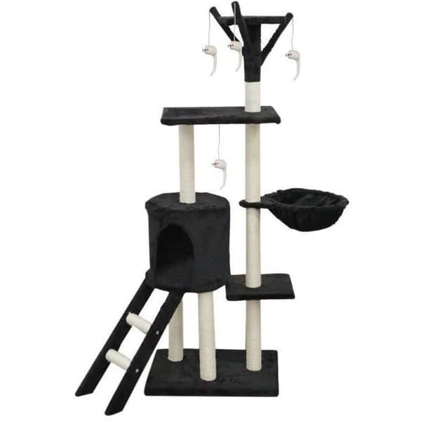 JIPSY Black Cat Tree - 79 x 34 x 138 cm - 3 Platforms, 1 Perch, 1 Hideaway, 1 Staircase, Scratching Posts