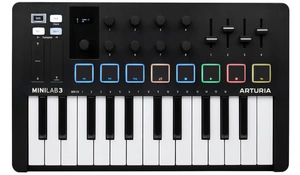 Arturia MiniLAB 3 MIDI Keyboard with Pad Controller, 500 Sounds, USB-C, Compatible with Windows and macOS