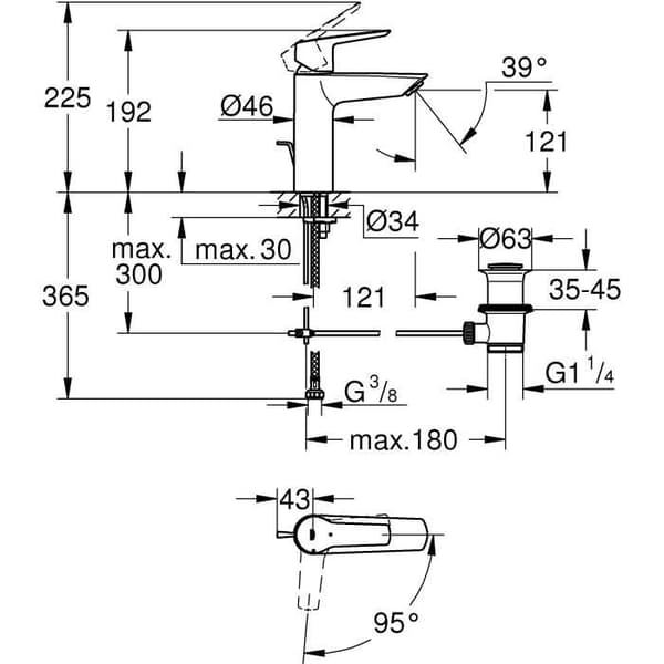 GROHE Basin Mixer Tap - Quickfix Start 2021 - Size M - Chrome - Pop-Up Waste