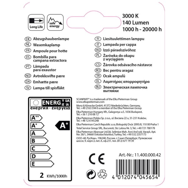 Scanpart Extractor Hood Lamp E14 20w LED T26