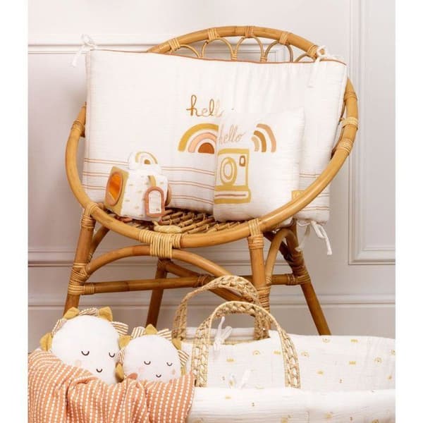 SAUTHON Adjustable Cot Bumper - SUNLIGHT - 100% Cotton - Ecru with Rainbow Pattern