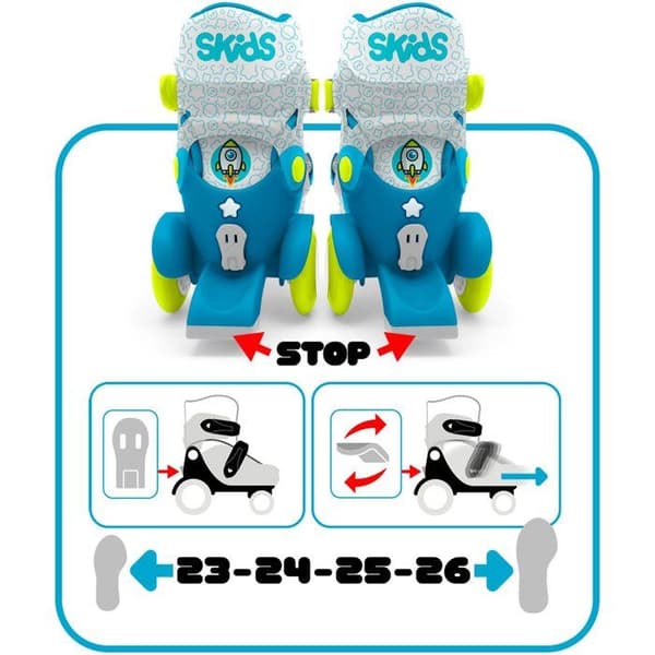 STAMP Adjustable Skates - Size 23-26 - Blue - 4 Wheels