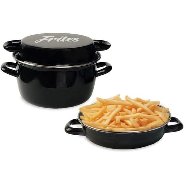 Enamel Deep Fryer - 26 cm Diameter - Black - Includes Basket and Lid