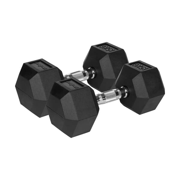 REBEL ACTIVE Rubber-Coated Cast Iron Dumbbells 2x15kg
