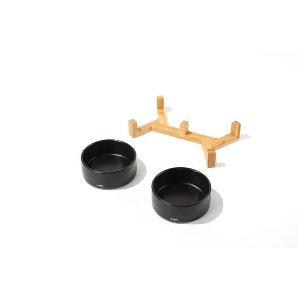Mpets OPERA Ceramic Bowls with Bamboo Stand 2x350ml Black