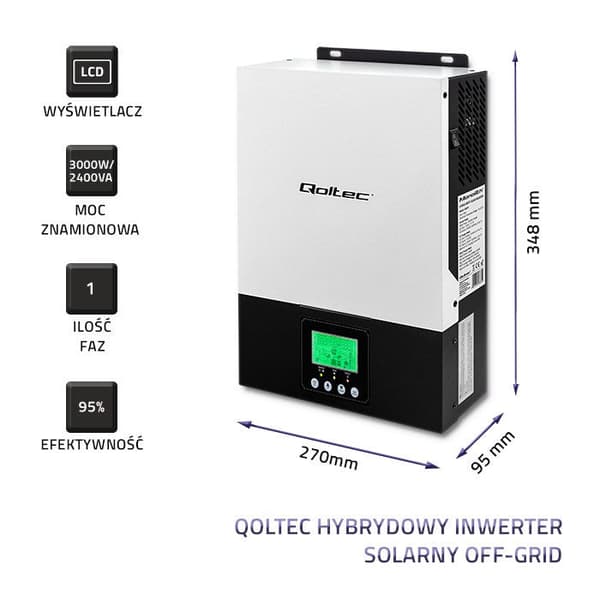 Qoltec Hybrid Off-Grid Solar Inverter 3KVA 2.4kW 80A MPPT