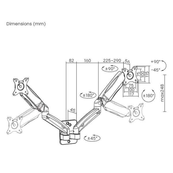 Maclean Wall Mount for Dual Monitors 17-32'' 9 kg Max MC-988