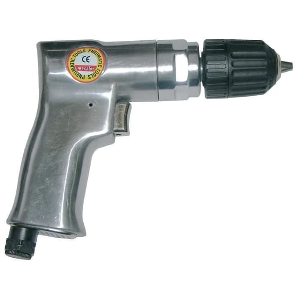 MECAFER Pneumatic Drill and Clamp - 10 mm Chuck + 10 HSS Drill Bits + 6 Screwdriver Bits + Accessories