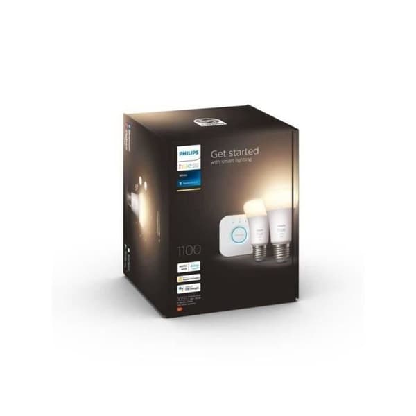 Philips Hue Smart Bulbs Starter Kit: 2 x 9.5W E27 White Smart Bulbs + Philips Hue Bridge