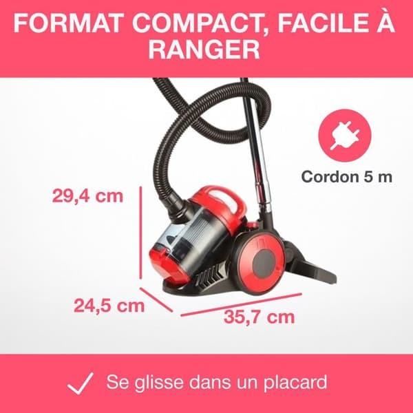 OCEANIC Bagless Vacuum Cleaner - VC10RBAX2 - 700W - 80dB - Red