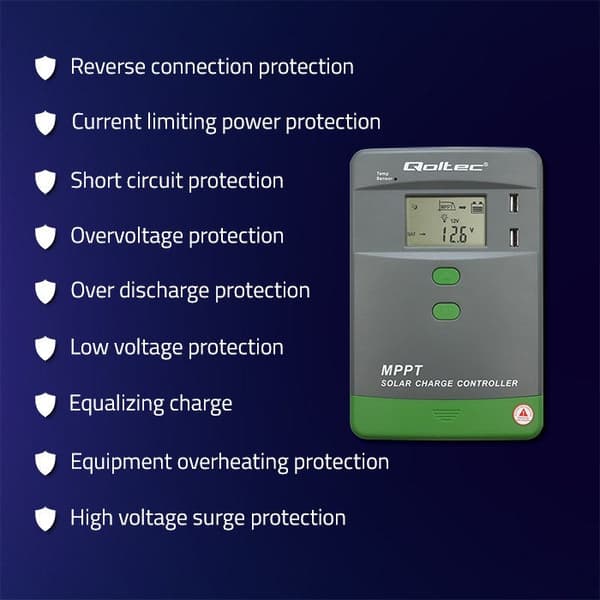 Qoltec Solar Charge Controller MPPT with Temperature Sensor - Advanced Energy Management