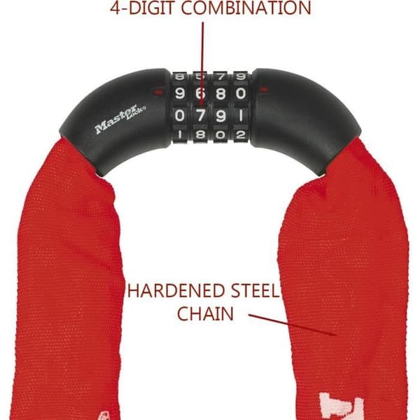 MASTER LOCK Bicycle Anti-Theft Chain - 90 cm, Combination, Red - 8392EURDPROCOLR