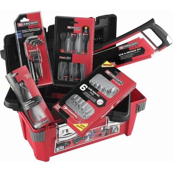 FACOM Toolbox with 22 Tools - BP.P20ACM1PB - 5 Screwdrivers, 6 Wrenches, 9 Hex Keys, Pliers, Hacksaw