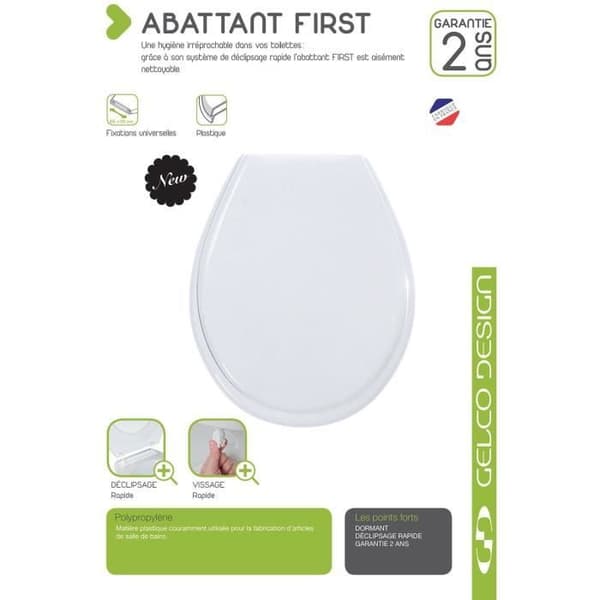 Gelco First White Toilet Seat - Polypropylene - Quick-Release - Universal Fixing
