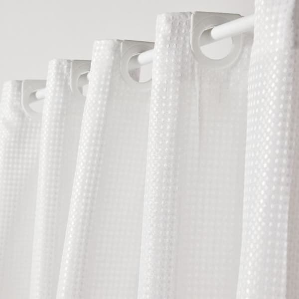 Waffle Shower Curtain 180 x 200 cm - White Polyester - 12 Hooks - UTILITY