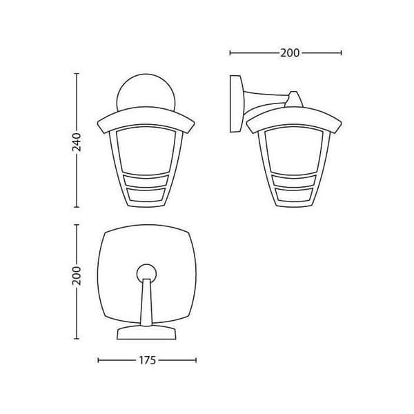 PHILIPS Outdoor Wall Light - Creek - Downward Facing - Black - IP44