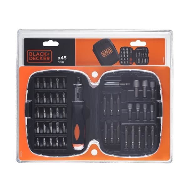 BLACK+DECKER - Screwdriver and Ratchet Bit Set - A7039-XJ - 45 Pieces
