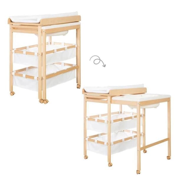 ROBA Extendable Changing Table with Bathtub - BABY POOL - Natural Wood