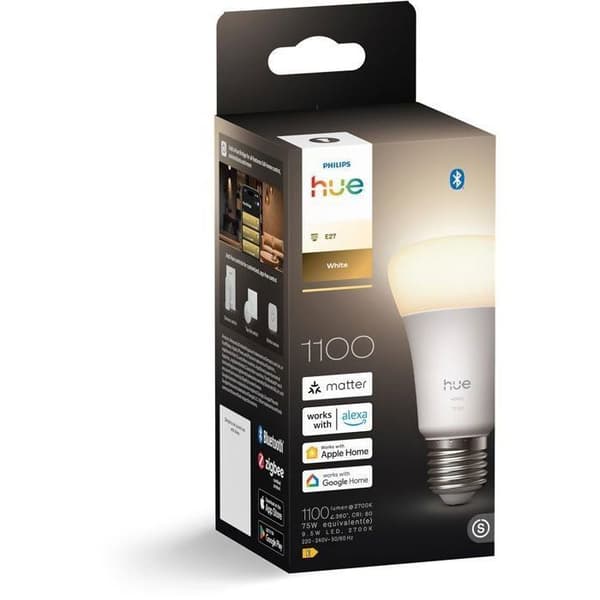 A60 Connected LED Bulb - PHILIPS HUE - Warm White Light - 2700K - E27 Base - 9.5W - 1100 Lumens