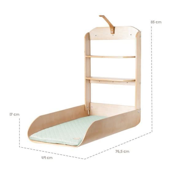 ROBA Wall-Mounted Folding Changing Table - Natural Wood - Integrated Shelves