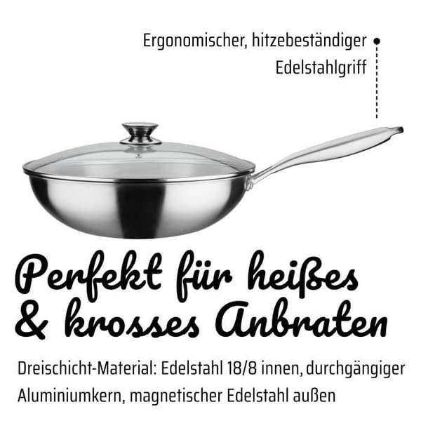 GSW Professional Wok - 32 cm - Solid Stainless Steel - Induction Compatible