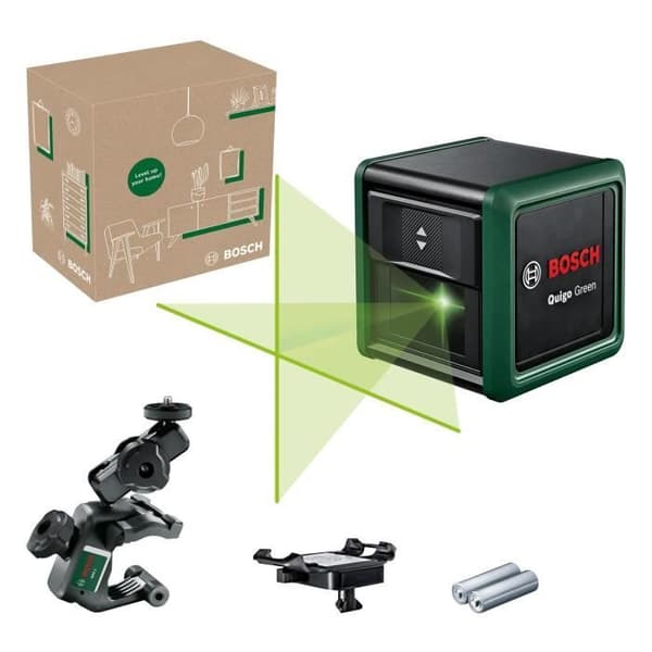 Bosch Quigo Green Line Laser - 8 m Range - Includes 2 Batteries and Clamp MM2