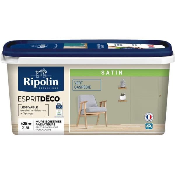 RIPOLIN Multi-Support Paint - Vert Gaspésie - Satin - 2.5 L