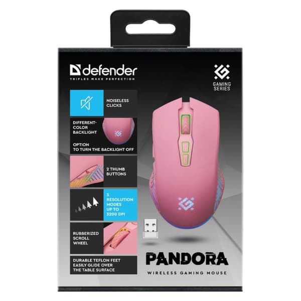Defender Pandora Wireless Gaming Mouse Pink 3200dpi Rechargeable