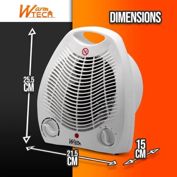 WARM TECH Fan Heater - 2000W - 2 Heat Settings - White
