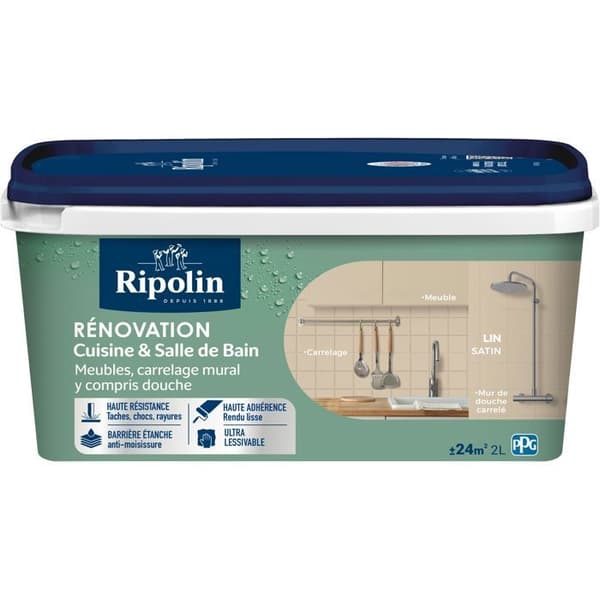 Ripolin Kitchen and Bathroom Renovation Paint - Linen - Satin - 2 L