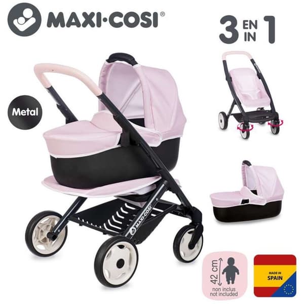 Smoby 3-in-1 Doll Stroller Soft Pink/Black