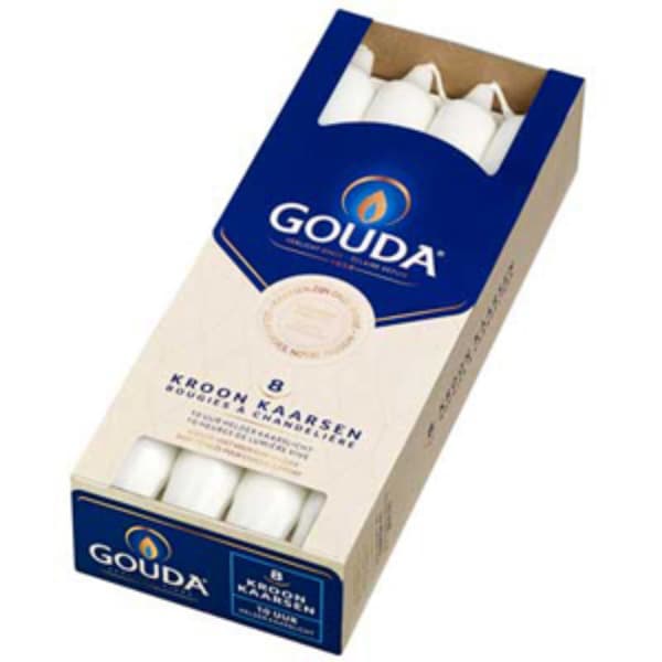 Gouda Crown Candles 24x2.4 cm 8 Pieces White
