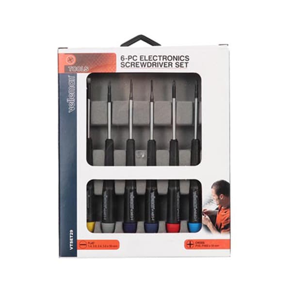Velleman Precision Screwdrivers Set of 6 - Flat and Phillips - Ideal for Precision Work