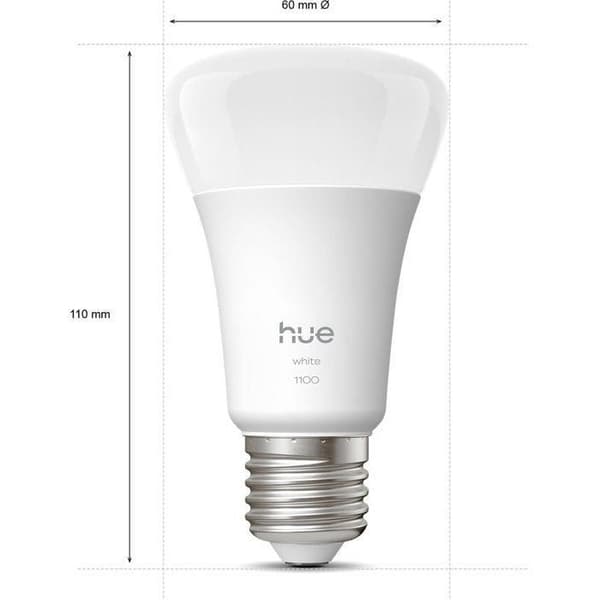 A60 Connected LED Bulb - PHILIPS HUE - Warm White Light - 2700K - E27 Base - 9.5W - 1100 Lumens