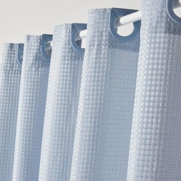 Waffle Shower Curtain 180 x 200 cm - Blue Polyester - 12 Hooks - UTILITY