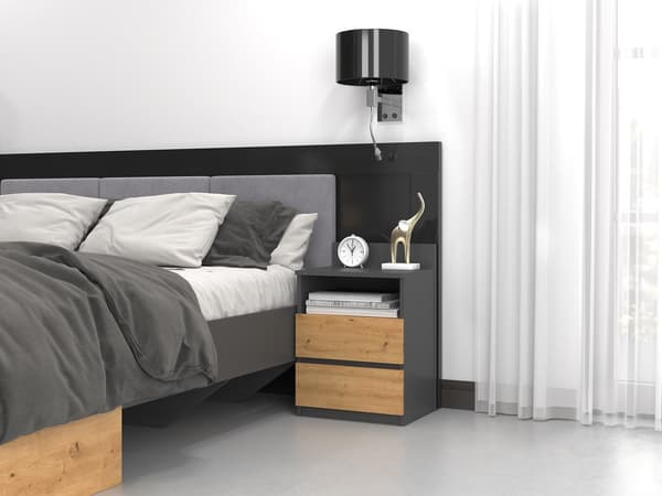 Topeshop M1 Nightstand Anthracite/Oak 2 Drawers
