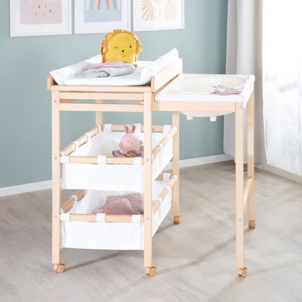 ROBA Extendable Changing Table with Bathtub - BABY POOL - Natural Wood
