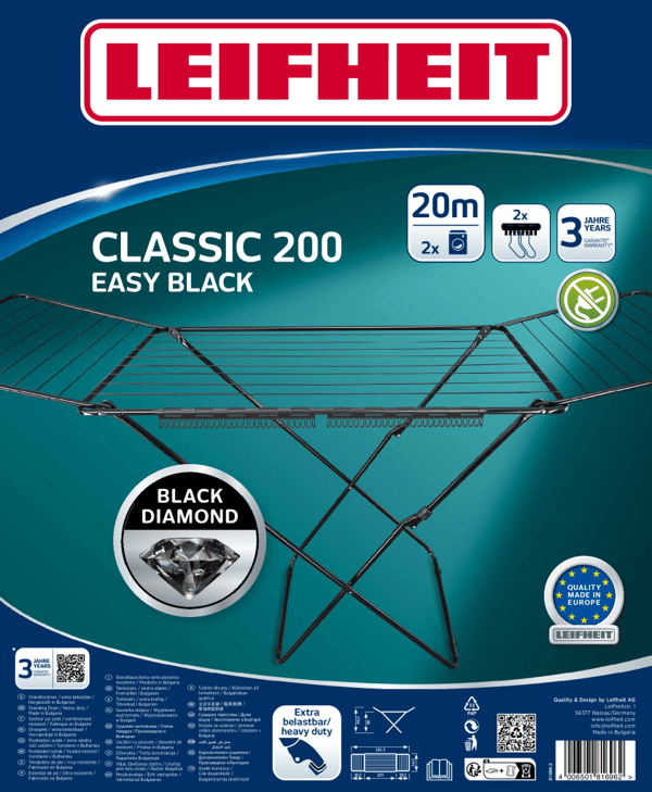 Leifheit Classic 200 Easy Drying Rack Black 20 m 81696