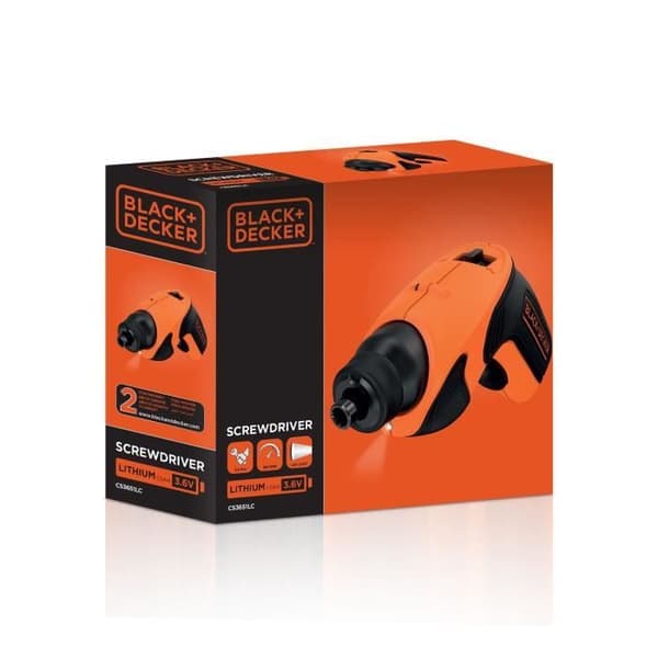 BLACK+DECKER Electric Screwdriver - 3.6V - LED - with 2 Bits - CS3651LC-QW