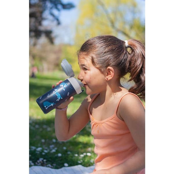 MONBENTO Insulated Water Bottle - Children's - Quick-Opening Cap - Pop Wolf