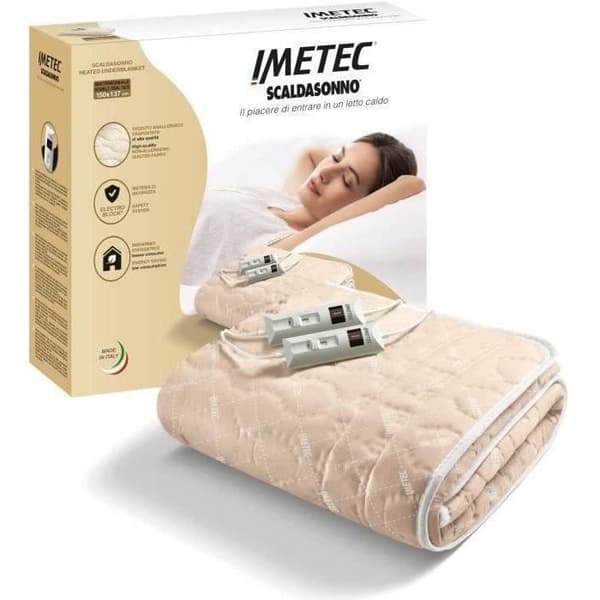 Imetec Heated Blanket - Double Bed, 150x137cm - 2 Controls, 2 Temperature Settings - Washable