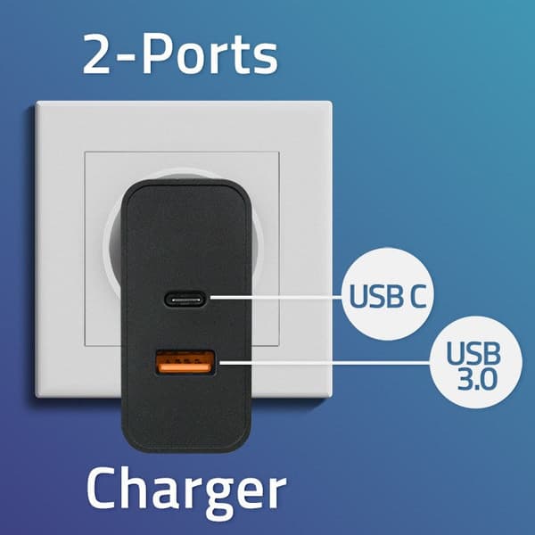 Qoltec 52380 Super Quick PD Charger 1xUSB-C 1xUSB 65W Black